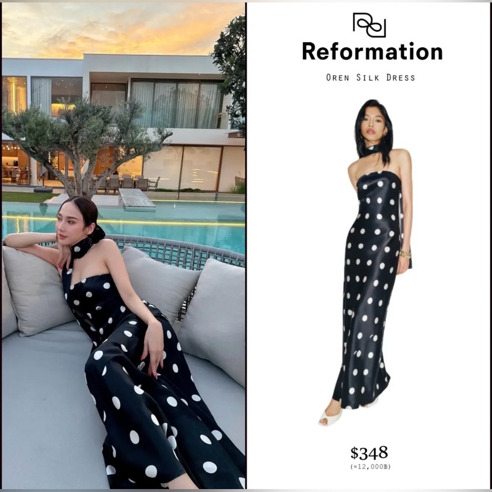 Reformation Oren Silk Dress In Moon Dot, NWOT, NEVER WORN, NO FLAWS.